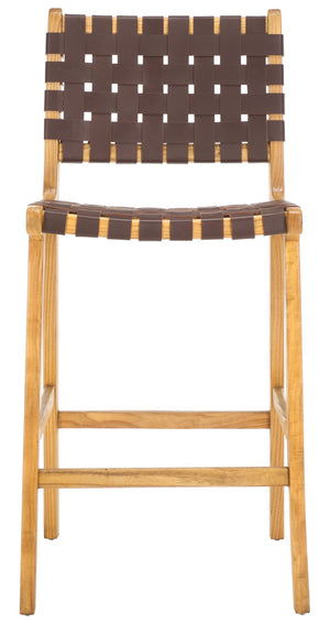 Safavieh Adah Leather Counter Stool - Coastal Charm With Open Wood Frame And Woven Leather For Timeless Style Cognac / Natural BST1015D
