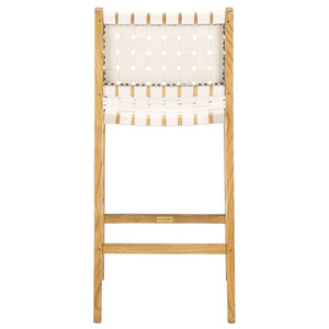 Safavieh Adah Leather Counter Stool - Coastal Charm With Open Wood Frame And Woven Leather For Timeless Style White / Natural BST1015E