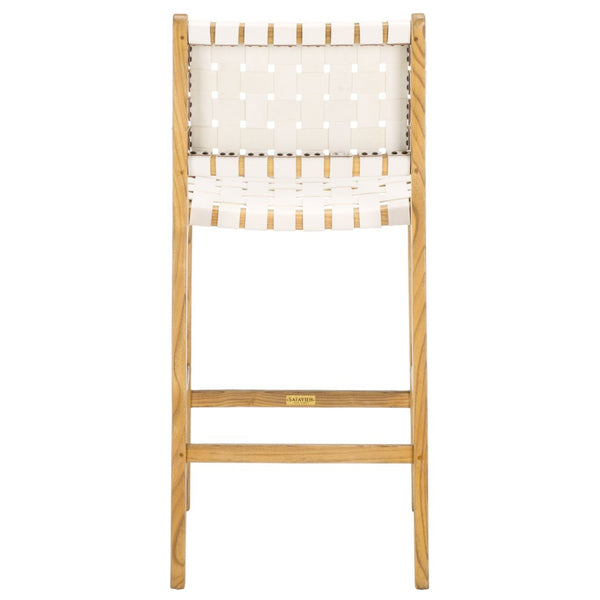 Safavieh Adah Leather Counter Stool - Coastal Charm With Open Wood Frame And Woven Leather For Timeless Style White / Natural BST1015E
