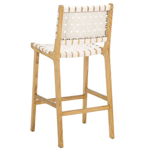 Safavieh Adah Leather Counter Stool - Coastal Charm With Open Wood Frame And Woven Leather For Timeless Style White / Natural BST1015E