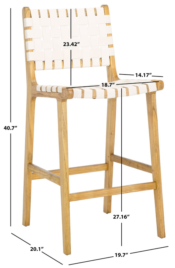 Safavieh Adah Leather Counter Stool - Coastal Charm With Open Wood Frame And Woven Leather For Timeless Style White / Natural BST1015E
