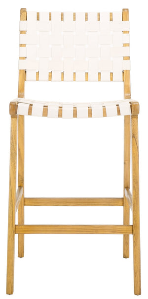 Safavieh Adah Leather Counter Stool - Coastal Charm With Open Wood Frame And Woven Leather For Timeless Style White / Natural BST1015E