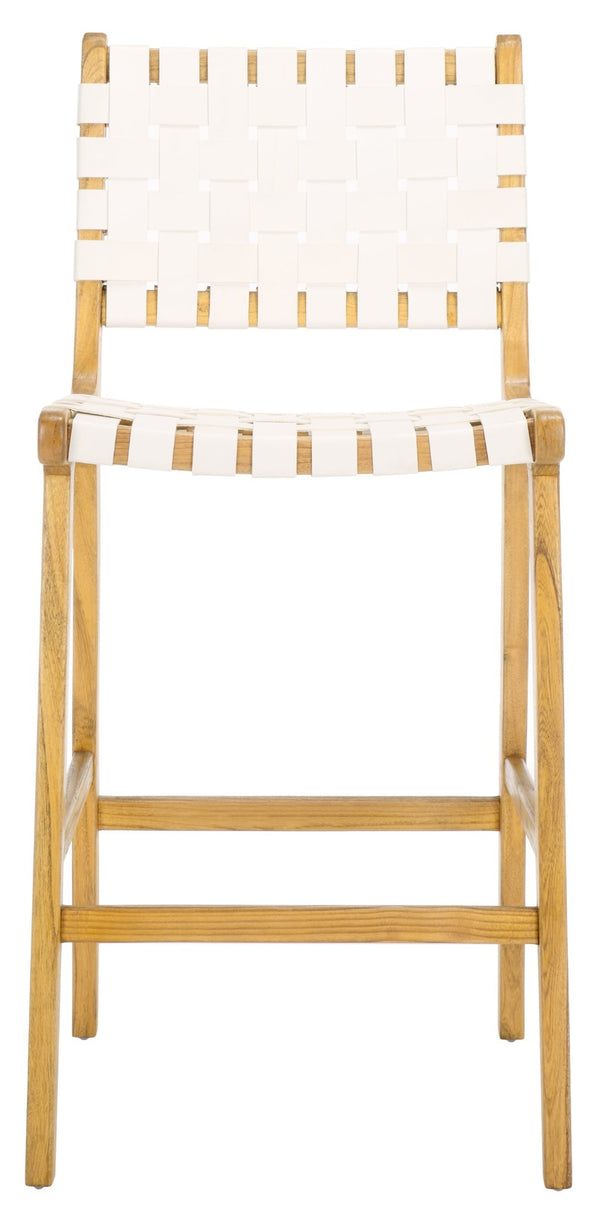 Safavieh Adah Leather Counter Stool - Coastal Charm With Open Wood Frame And Woven Leather For Timeless Style White / Natural BST1015E