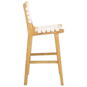 Safavieh Adah Leather Counter Stool - Coastal Charm With Open Wood Frame And Woven Leather For Timeless Style White / Natural BST1015E