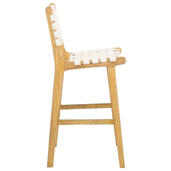 Safavieh Adah Leather Counter Stool - Coastal Charm With Open Wood Frame And Woven Leather For Timeless Style White / Natural BST1015E