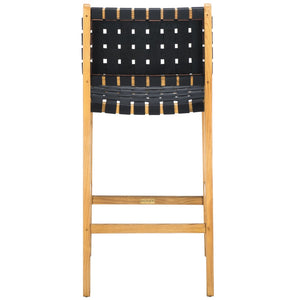 Safavieh Adah Leather Counter Stool - Coastal Charm With Open Wood Frame And Woven Leather For Timeless Style Black / Natural BST1015F