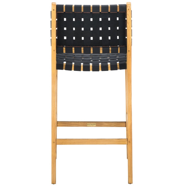 Safavieh Adah Leather Counter Stool - Coastal Charm With Open Wood Frame And Woven Leather For Timeless Style Black / Natural BST1015F