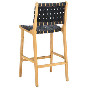Safavieh Adah Leather Counter Stool - Coastal Charm With Open Wood Frame And Woven Leather For Timeless Style Black / Natural BST1015F