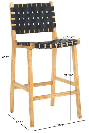 Safavieh Adah Leather Counter Stool - Coastal Charm With Open Wood Frame And Woven Leather For Timeless Style Black / Natural BST1015F