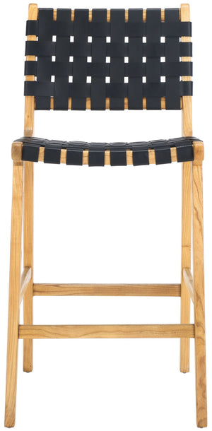 Safavieh Adah Leather Counter Stool - Coastal Charm With Open Wood Frame And Woven Leather For Timeless Style Black / Natural BST1015F