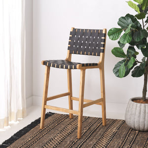 Safavieh Adah Leather Counter Stool - Coastal Charm With Open Wood Frame And Woven Leather For Timeless Style Black / Natural BST1015F