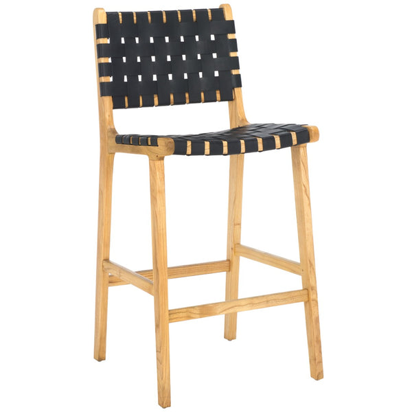 Safavieh Adah Leather Counter Stool - Coastal Charm With Open Wood Frame And Woven Leather For Timeless Style Black / Natural BST1015F