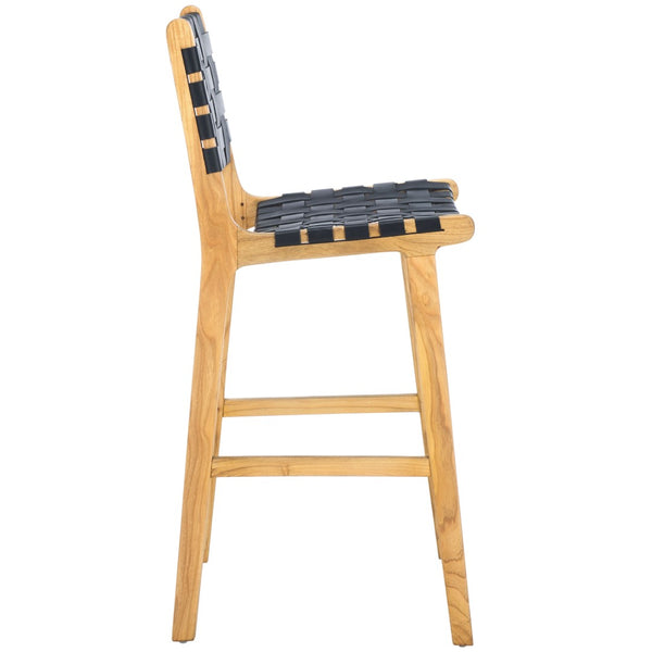 Safavieh Adah Leather Counter Stool - Coastal Charm With Open Wood Frame And Woven Leather For Timeless Style Black / Natural BST1015F
