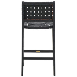 Safavieh Adah Leather Counter Stool - Coastal Charm With Open Wood Frame And Woven Leather For Timeless Style Black BST1015G