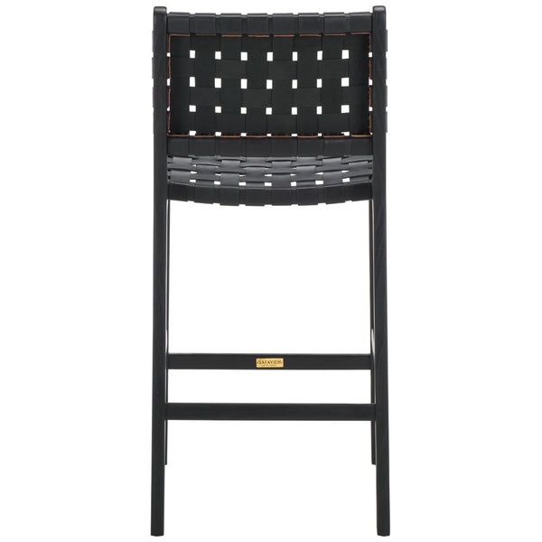 Safavieh Adah Leather Counter Stool - Coastal Charm With Open Wood Frame And Woven Leather For Timeless Style Black BST1015G