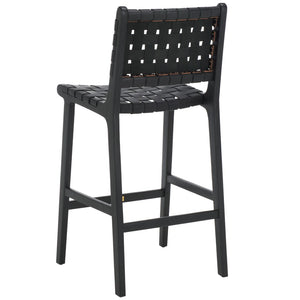 Safavieh Adah Leather Counter Stool - Coastal Charm With Open Wood Frame And Woven Leather For Timeless Style Black BST1015G