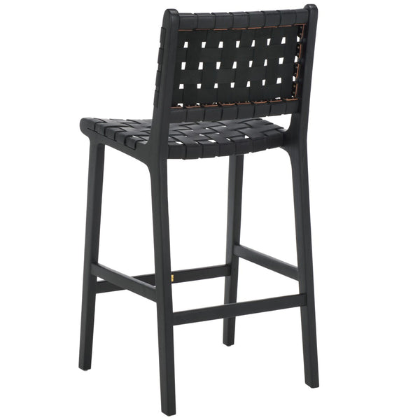 Safavieh Adah Leather Counter Stool - Coastal Charm With Open Wood Frame And Woven Leather For Timeless Style Black BST1015G