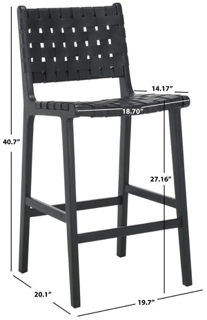 Safavieh Adah Leather Counter Stool - Coastal Charm With Open Wood Frame And Woven Leather For Timeless Style Black BST1015G