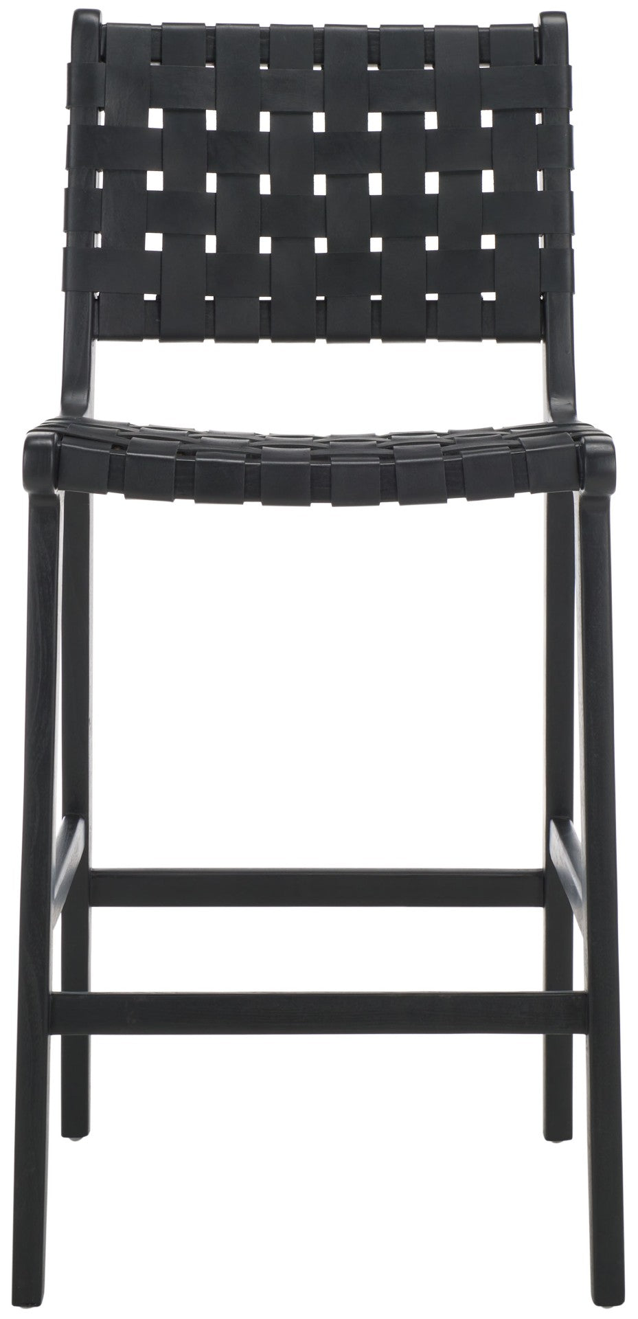 Safavieh Adah Leather Counter Stool - Coastal Charm With Open Wood Frame And Woven Leather For Timeless Style Black BST1015G