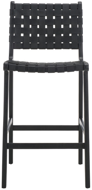 Safavieh Adah Leather Counter Stool - Coastal Charm With Open Wood Frame And Woven Leather For Timeless Style Black BST1015G