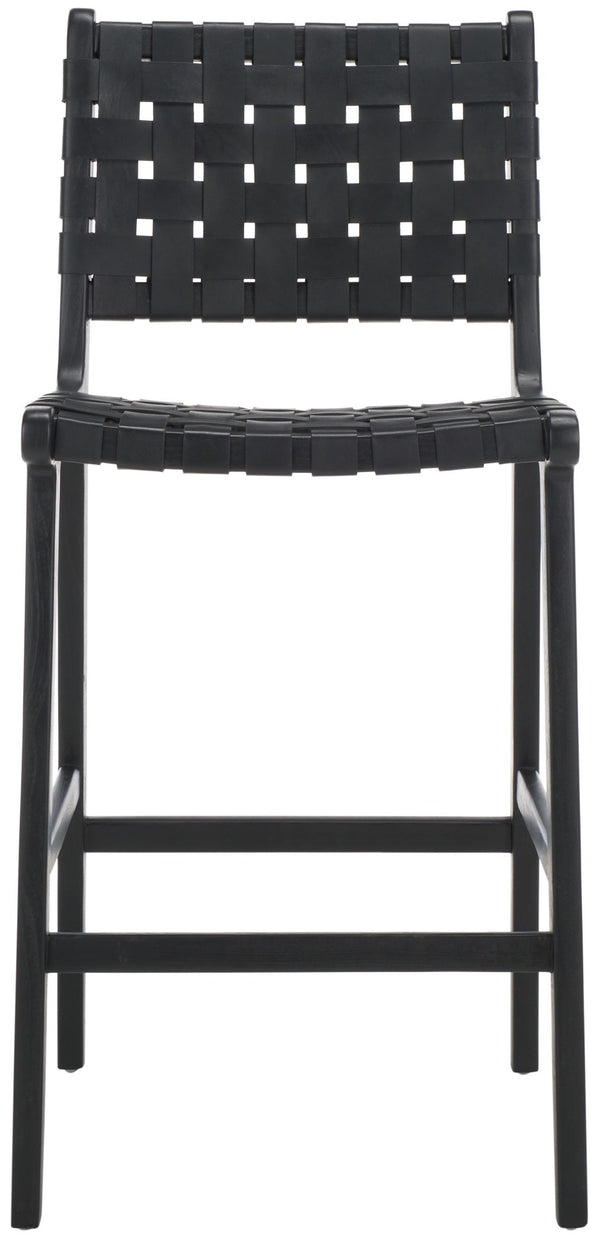 Safavieh Adah Leather Counter Stool - Coastal Charm With Open Wood Frame And Woven Leather For Timeless Style Black BST1015G