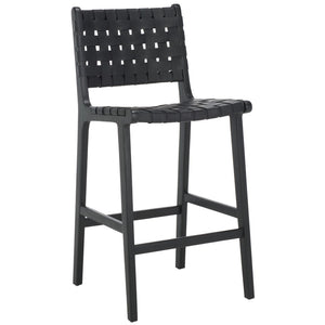 Safavieh Adah Leather Counter Stool - Coastal Charm With Open Wood Frame And Woven Leather For Timeless Style Black BST1015G