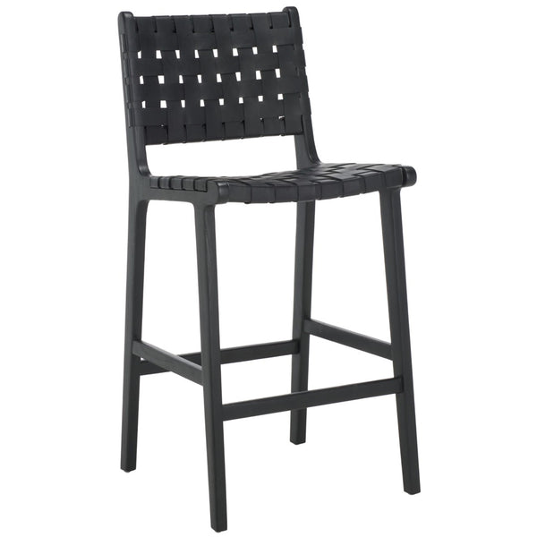 Safavieh Adah Leather Counter Stool - Coastal Charm With Open Wood Frame And Woven Leather For Timeless Style Black BST1015G