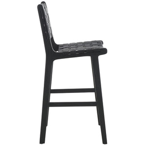 Safavieh Adah Leather Counter Stool - Coastal Charm With Open Wood Frame And Woven Leather For Timeless Style Black BST1015G