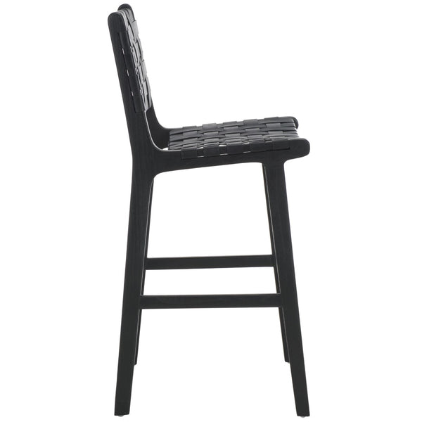 Safavieh Adah Leather Counter Stool - Coastal Charm With Open Wood Frame And Woven Leather For Timeless Style Black BST1015G