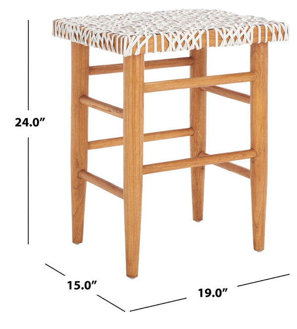 Safavieh Kaleo Woven Leather Counter Stool - Mid-Century Scandinavian Design For Stylish Dining Spaces White/Natural BST1016A