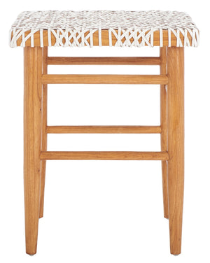 Safavieh Kaleo Woven Leather Counter Stool - Mid-Century Scandinavian Design For Stylish Dining Spaces White/Natural BST1016A