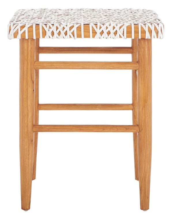 Safavieh Kaleo Woven Leather Counter Stool - Mid-Century Scandinavian Design For Stylish Dining Spaces White/Natural BST1016A