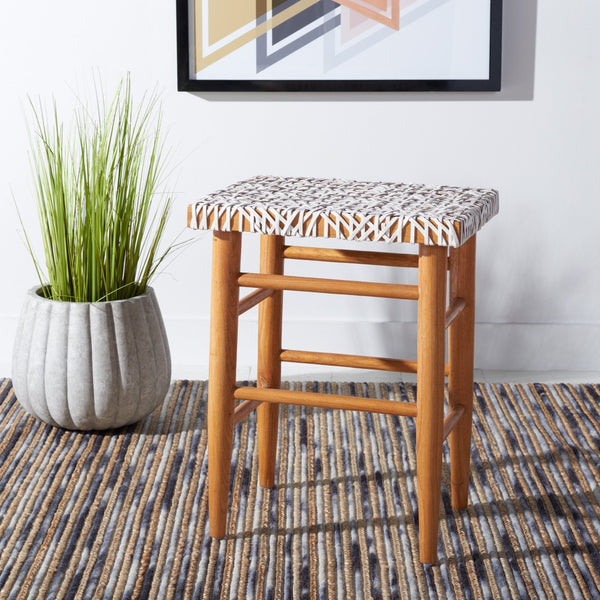 Safavieh Kaleo Woven Leather Counter Stool - Mid-Century Scandinavian Design For Stylish Dining Spaces White/Natural BST1016A