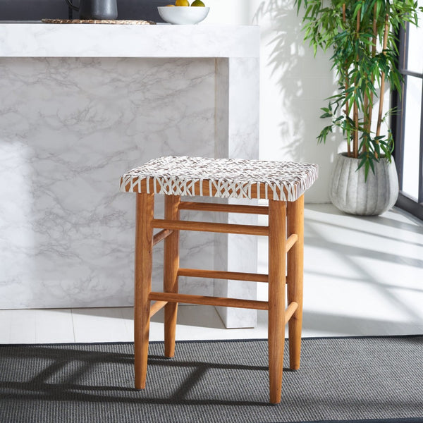 Safavieh Kaleo Woven Leather Counter Stool - Mid-Century Scandinavian Design For Stylish Dining Spaces White/Natural BST1016A