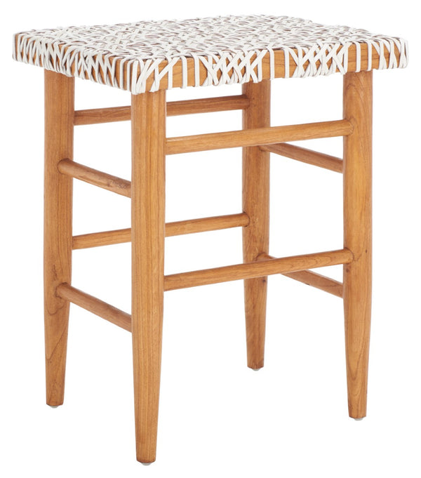 Safavieh Kaleo Woven Leather Counter Stool - Mid-Century Scandinavian Design For Stylish Dining Spaces White/Natural BST1016A