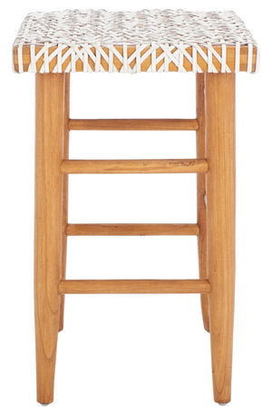 Safavieh Kaleo Woven Leather Counter Stool - Mid-Century Scandinavian Design For Stylish Dining Spaces White/Natural BST1016A