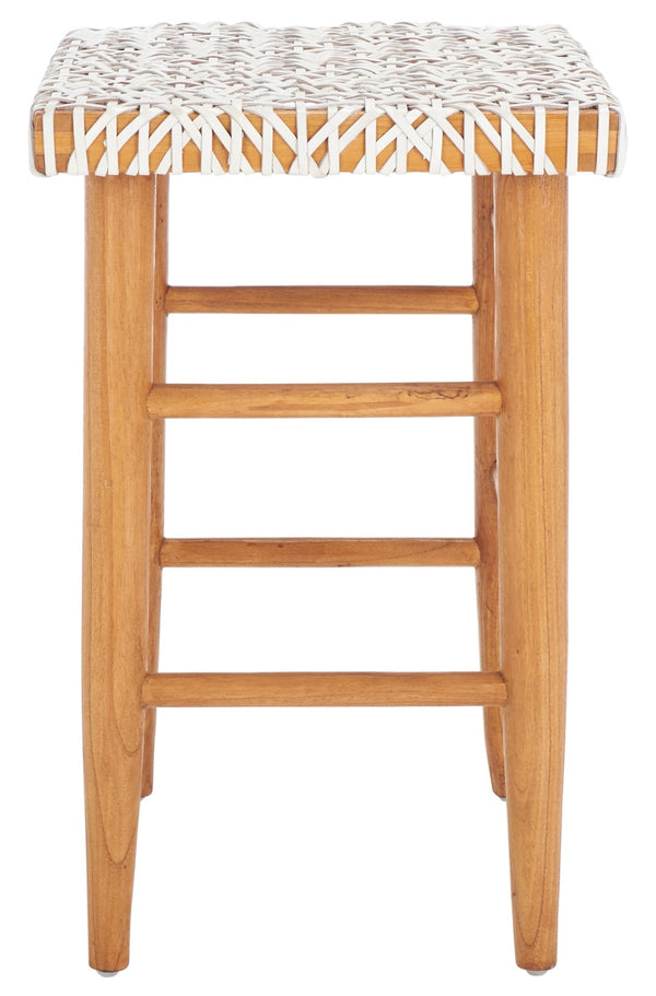 Safavieh Kaleo Woven Leather Counter Stool - Mid-Century Scandinavian Design For Stylish Dining Spaces White/Natural BST1016A