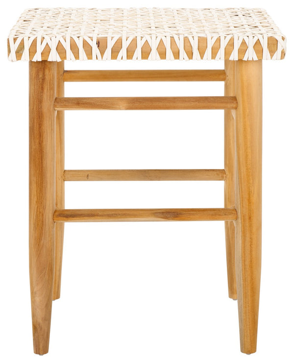 Safavieh Kaleo Woven Leather Counter Stool Natural / White Teak BST1016B