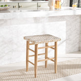 Safavieh Kaleo Woven Leather Counter Stool Natural / White Teak BST1016B