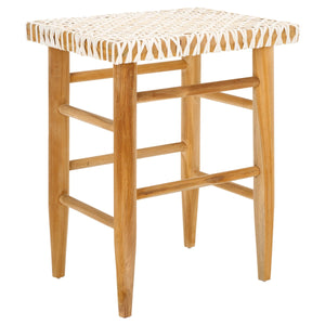Safavieh Kaleo Woven Leather Counter Stool Natural / White Teak BST1016B