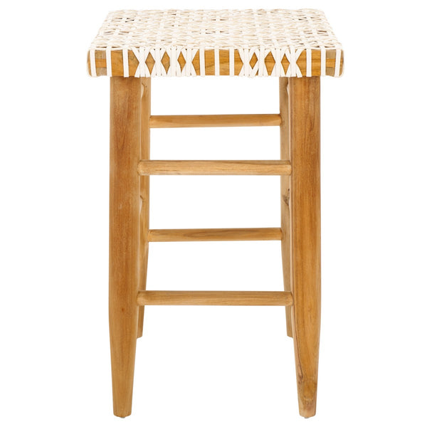 Safavieh Kaleo Woven Leather Counter Stool Natural / White Teak BST1016B