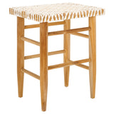 Safavieh Kaleo Woven Leather Counter Stool Natural / White Teak BST1016B