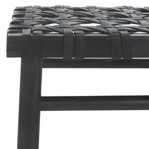Safavieh Walda Black Leather Woven Counter Stool - Modern Artisanal Design For Dining & Bar Spaces, 25" Height BST1017A