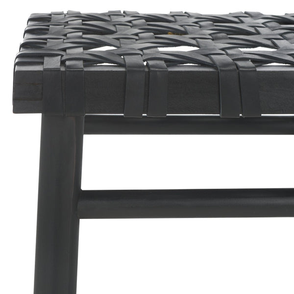 Safavieh Walda Black Leather Woven Counter Stool - Modern Artisanal Design For Dining & Bar Spaces, 25" Height BST1017A