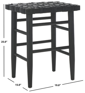 Safavieh Walda Black Leather Woven Counter Stool - Modern Artisanal Design For Dining & Bar Spaces, 25" Height BST1017A