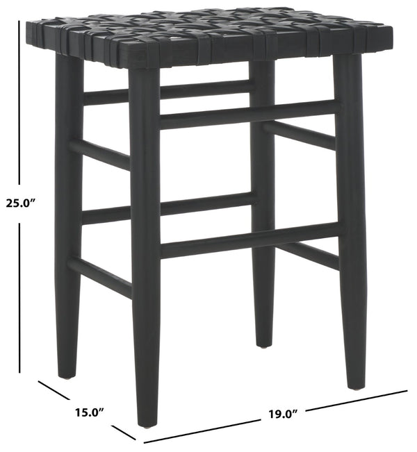 Safavieh Walda Black Leather Woven Counter Stool - Modern Artisanal Design For Dining & Bar Spaces, 25" Height BST1017A