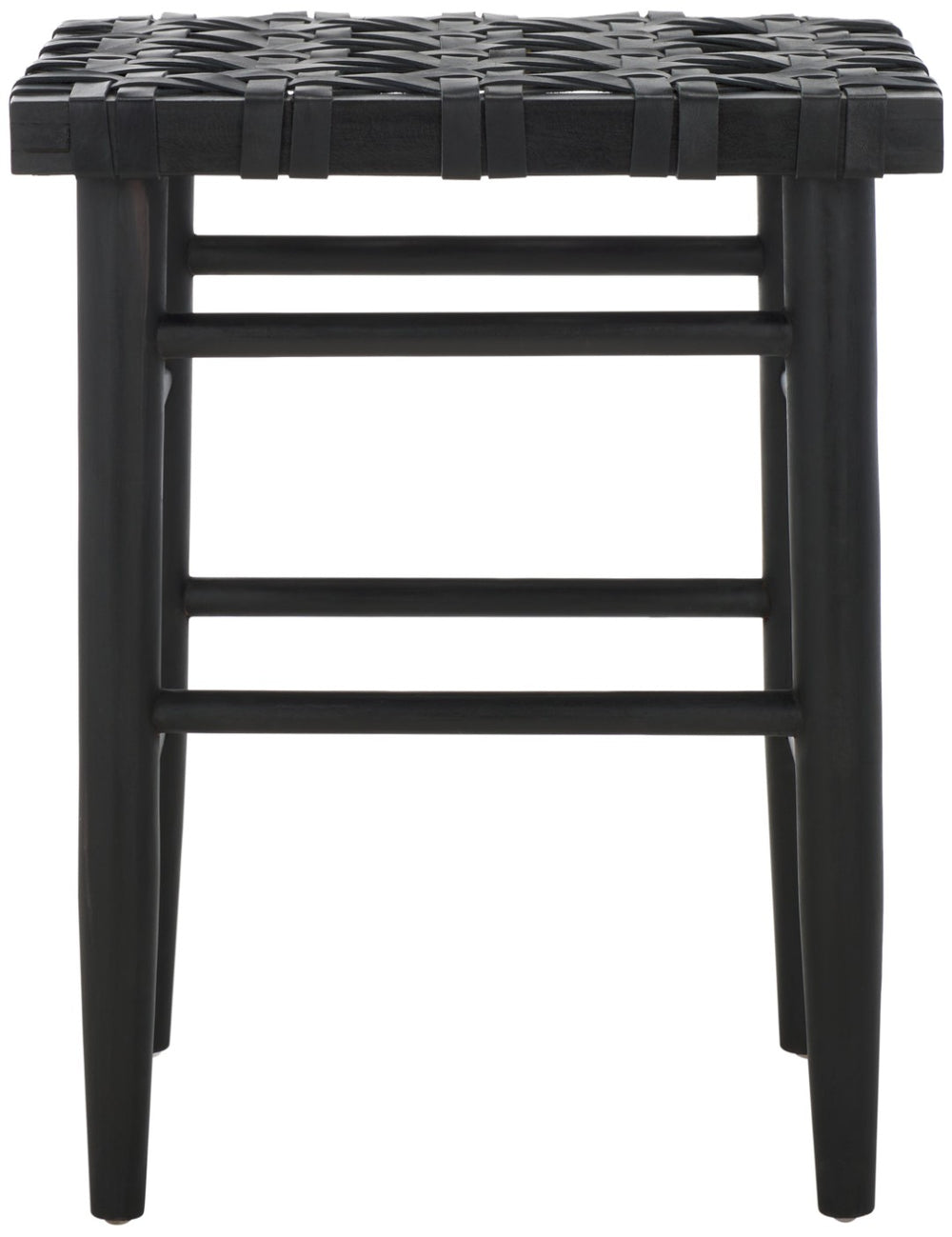 Safavieh Walda Black Leather Woven Counter Stool - Modern Artisanal Design For Dining & Bar Spaces, 25" Height BST1017A
