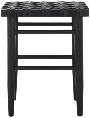 Safavieh Walda Black Leather Woven Counter Stool - Modern Artisanal Design For Dining & Bar Spaces, 25" Height BST1017A