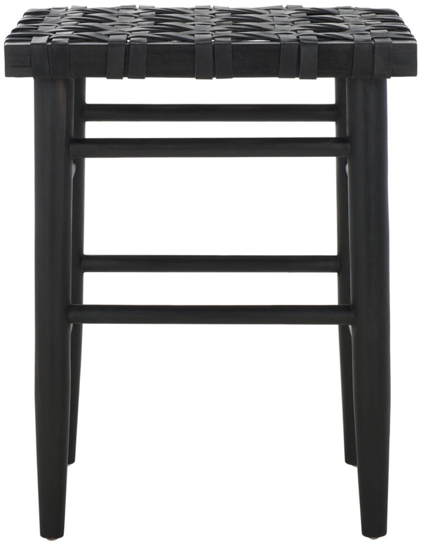 Safavieh Walda Black Leather Woven Counter Stool - Modern Artisanal Design For Dining & Bar Spaces, 25" Height BST1017A