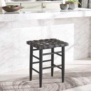 Safavieh Walda Black Leather Woven Counter Stool - Modern Artisanal Design For Dining & Bar Spaces, 25" Height BST1017A